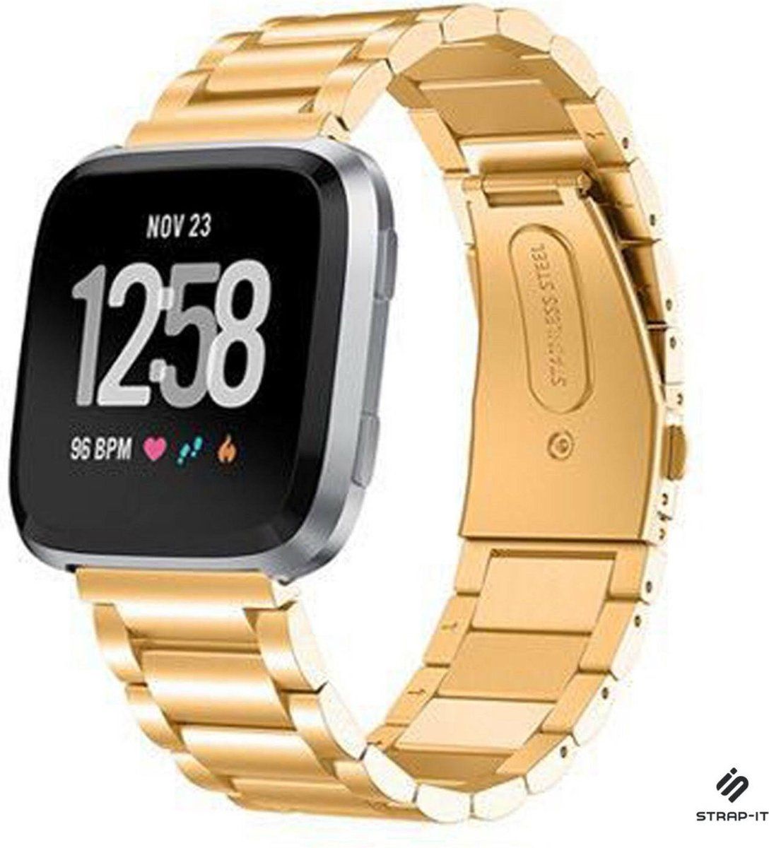 Strap-it Fitbit Versa / Versa 2 stalen bandje - goud
