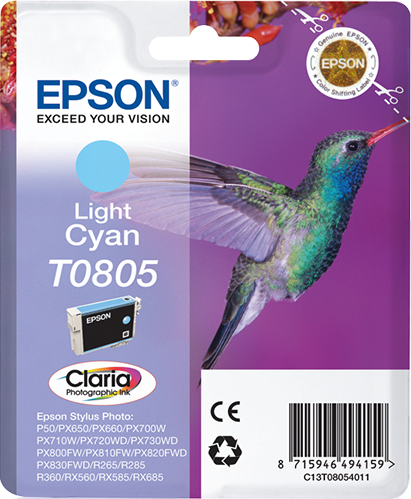 Epson Hummingbird Singlepack Light Cyan T0805 Claria Photographic Ink single pack / Lichtyaan