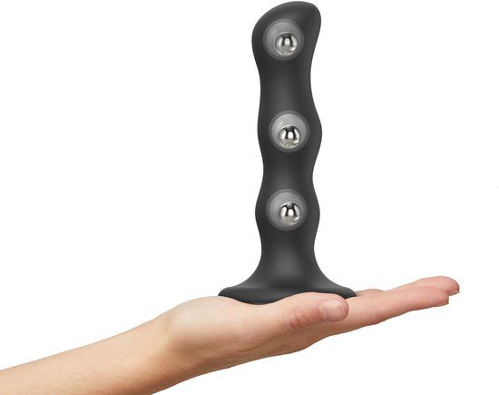 Strap-on-me Lovely Planet SARL Strap-On-Me - Geisha Balls - Dildo Met 3 Roterende Balletjes - Zwart - Maat M