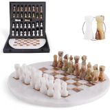 Marbre Jeu d'échecs - Plateau d'échecs rond 30,5 cm - Blanc et vert - Avec boîte de rangement