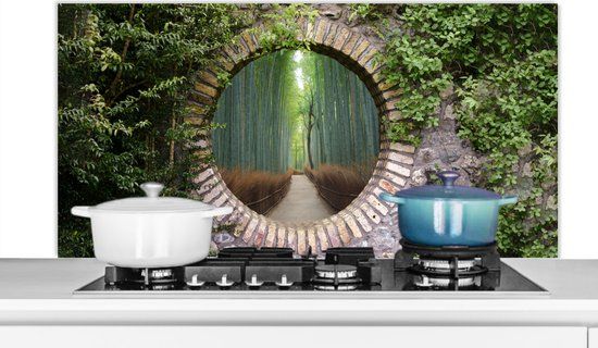 KitchenYeah Spatscherm keuken 120x60 cm - Kookplaat achterwand Bamboe - Bos - Japans - Doorkijk - Muurbeschermer - Spatwand fornuis - Hoogwaardig aluminium