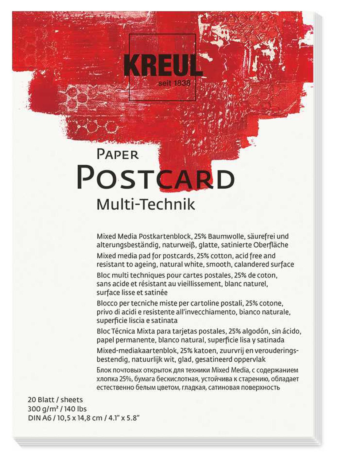 C.Kreul KREUL Paper Postcard 20 vellen DIN A6 - 300 gsm, wit, gladde, satijnen afwerking