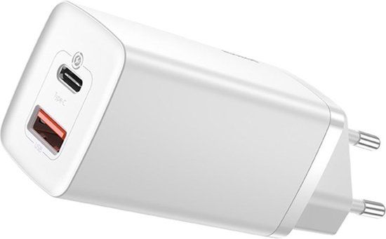 Baseus GaN2 65W Snellader - USB-C & USB-A - Wit