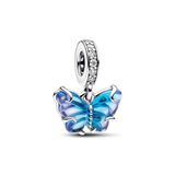PANDORA Moments Blauw Murano Glas Vlinderbedelaar Hanger in sterling zilver met Murano glas, Cubic Zirconia, Compatible Moments Armbanden, 792698C01