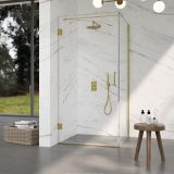 Fortifura Galeria Douchecabine - 100x140x200cm - scharnieren - deurgreep - stabilisatiestang - vlak - helder veiligheidsglas - PVD - geborsteld messing (goud)