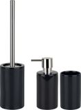 Spirella Badkamer accessoires set - WC-borstel/zeeppompje/beker - porselein - zwart