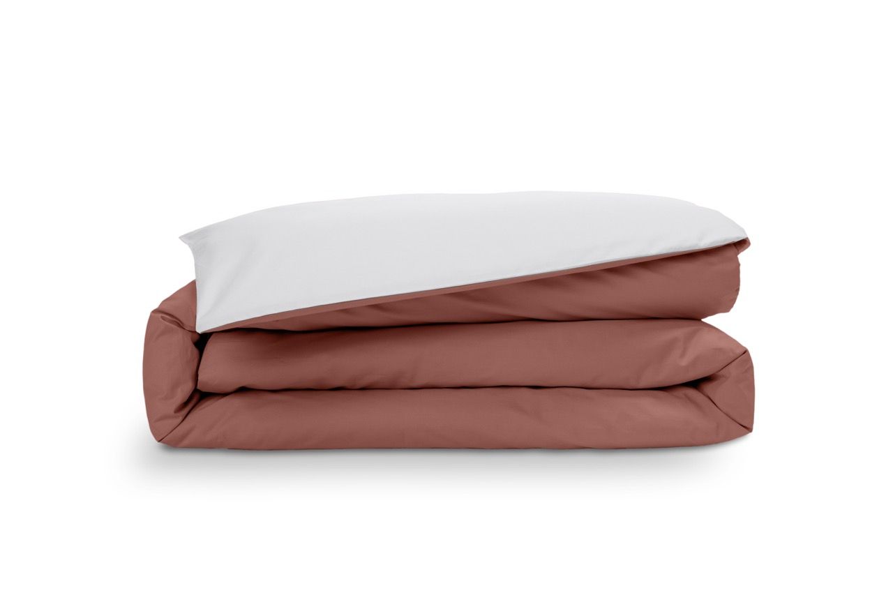 Emma Satijn Dekbedovertrek - 240x220 cm - Terracotta & Licht Grijs