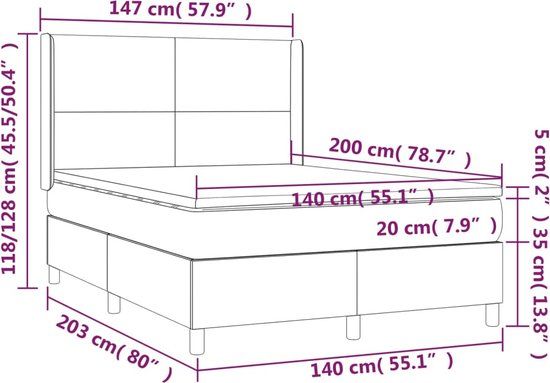 vidaXL Boxspring met Matras Stof Blauw 140x200 cm