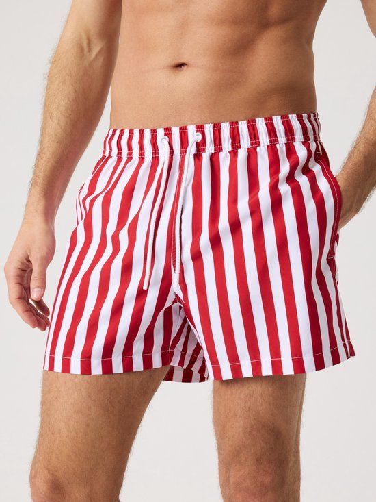 Björn Borg Zwemshort Heren Gestreept Zwemshort Mannen - Rood/Wit - 100% Gerecycled Polyester - Maat XL