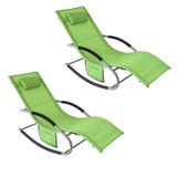 SoBuy Set van 2 Ligstoelen, Tuinstoelen, Schommelstoel met Verstelbare Hoofdsteun, Opbergzak - Voor Tuin, Balkon, Strand, Buiten, Groen, OGS28-GRx2