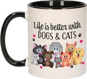 Bellatio Decorations Mok - Life is Better with Cats and Dogs - Zwart