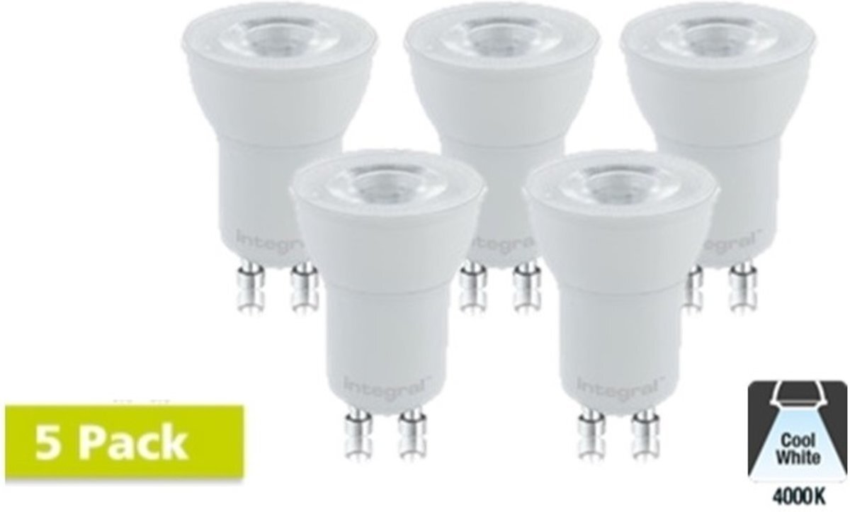 Integral 5 Pack - 35mm GU10 Led Spot 3,4w - 320 Lumen - 4000K Neutraal Wit