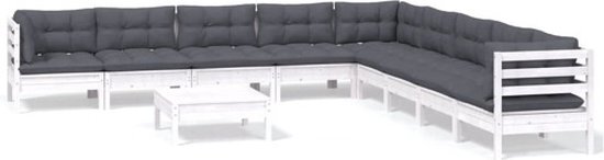 vidaXL 10-delige Loungeset met kussens massief grenenhout wit