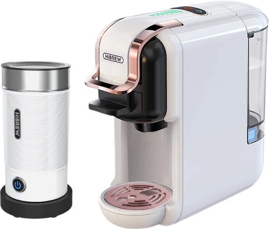 KTN® Koffiezetapparaat en Melkopschuimer - Koffiemachine - Espresso - Warm en Koud - 5 in 1 - Nespresso Capsules - Dolce Gusto Capsules - Gemalen Koffie - ESE Koffiepads - Herbruikbare Cups - Wit