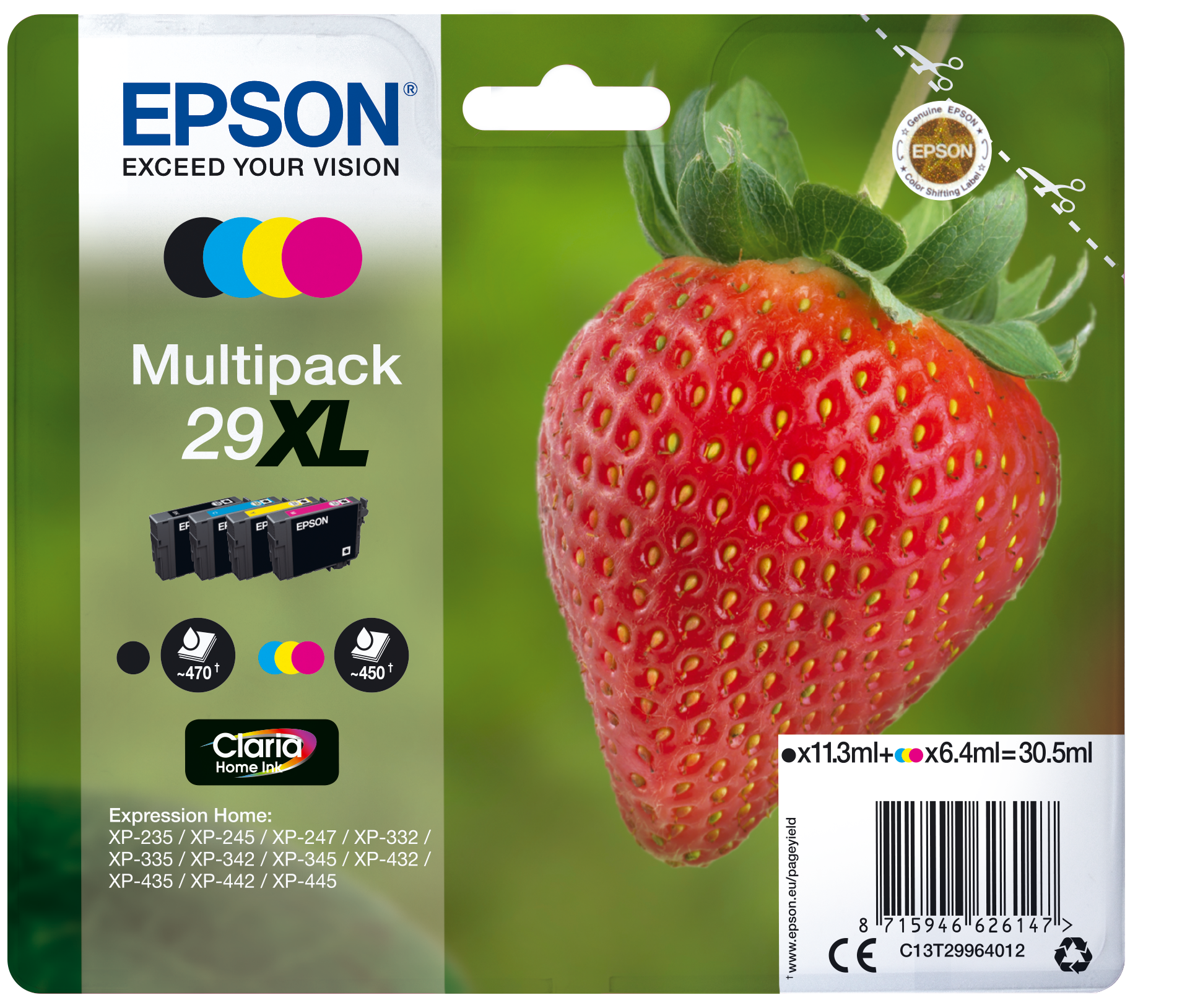 Epson Strawberry Multipack 4-colours 29XL Claria Home Ink single pack / cyaan, geel, magenta, zwart