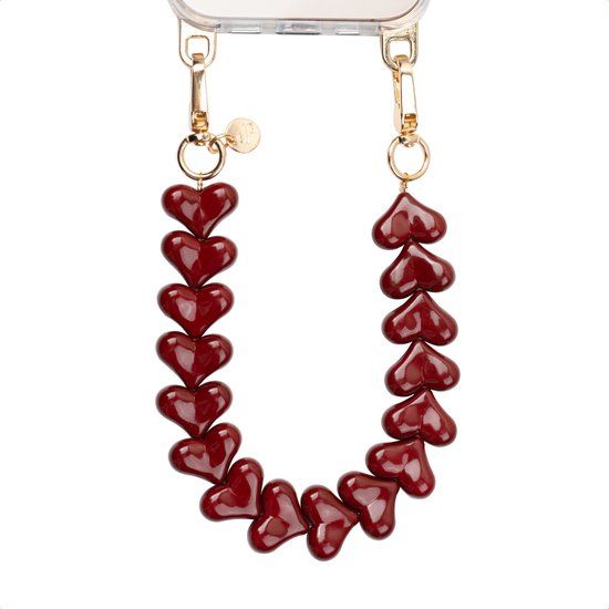 Selencia Universeel Hartjes Polskoord - Telefoon Ketting - GSM Koord - Burgundy