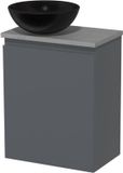 Maxaro Toiletmeubel met waskom | 41 cm Donkergrijs Greeploos front Mat zwart Keramiek waskom Lichtgrijs beton blad