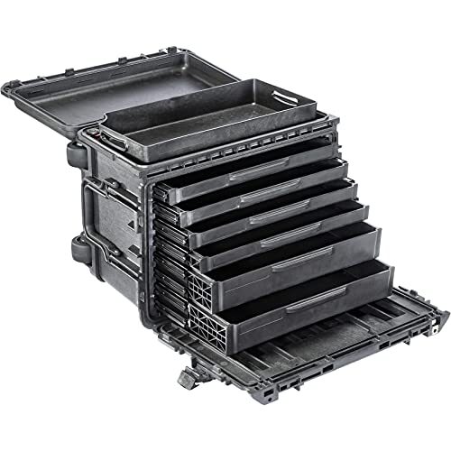 Peli 0450 Protector mobiele gereedschapskoffer met 4 platte en 2 diepe uitneembare vakken, 47 l inhoud, kleur: zwart