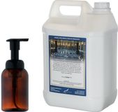 Claudius Cosmetics B.V. Zeepdispenser 300 ml amber bruin hervulbaar + 5 Liter Bodylotion Hammam Herbal navulling