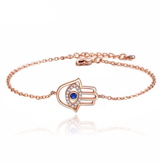 LGT JWLS Rose Verstelbare Dames Schakelarmband met Fatima Hand en Steentjes