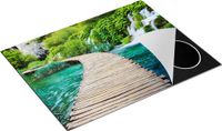 Chefcare Inductie Beschermer Houten Pad op het Water bij de Watervallen - 77x59 cm - Afdekplaat Inductie - Kookplaat Beschermer - Inductie Mat