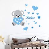 Gepersonaliseerde Ambiance Sticker s Gepersonaliseerde voornaam | sticker beer - wanddecoratie kinderkamer | 2 planken 30 x 35 cm en 50 x 30 cm - blauwe tint