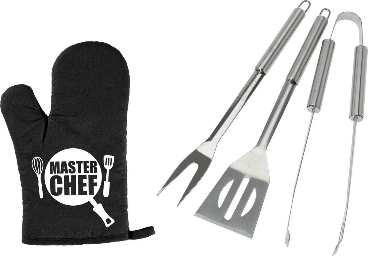 Trendo BBQ Gereedschap Set 3-delig RVS - Met BBQ Handschoen Masterchef - Vaderdag cadeau