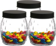 Urban Living Voorraadpot/bewaarpot Mora - 3x - 1.2L - glas - zwart - D13 x H15 cm