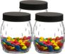 Urban Living Voorraadpot/bewaarpot Mora - 3x - 1.2L - glas - zwart - D13 x H15 cm