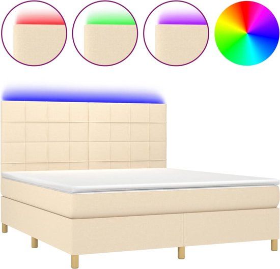 vidaXL Boxspring met matras en LED stof crèmekleurig 160x200 cm