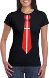 Bellatio Decorations Shoppartners Bv Zwart t-shirt met Deense vlag stropdas dames - Denemarken supporter XL
