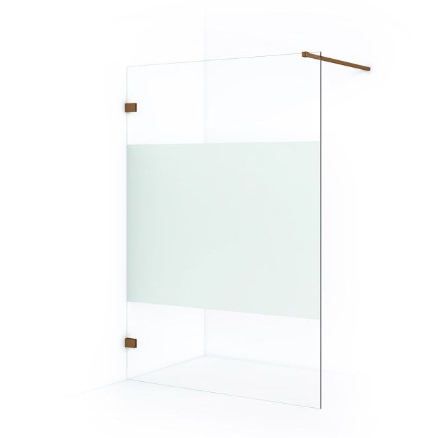 Maxaro Inloopdouche Diamond 140cm 8mm Helder Veiligheidsglas met Matte Strook Koper