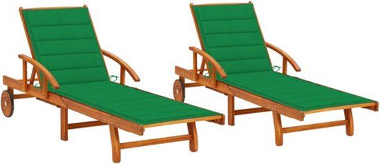 vidaXL Ligstoelen 2 st met kussens massief acaciahout