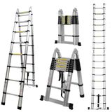 COOCHEER Telescopische ladder, vouwladder, multifunctionele ladder van aluminium, ideaal voor binnen- en buitenwerkzaamheden, max. belastbaarheid: 150 kg, geel/zilver