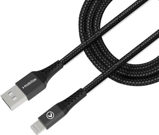 Mobilize USB-A naar Apple Lightning Kabel MFI 1 Meter - Zwart