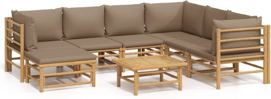 vidaXL 8-delige Loungeset met kussens bamboe taupe