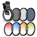 NEEWER 58 mm lensfilterkit met clip voor mobiele telefoon, CPL, ND32, 6-punts sterfilter, verloopfilter (4 kleuren), compatibel met iPhone 15 14 Pro Max 13 12 11 & Canon Nikon Sony camera's