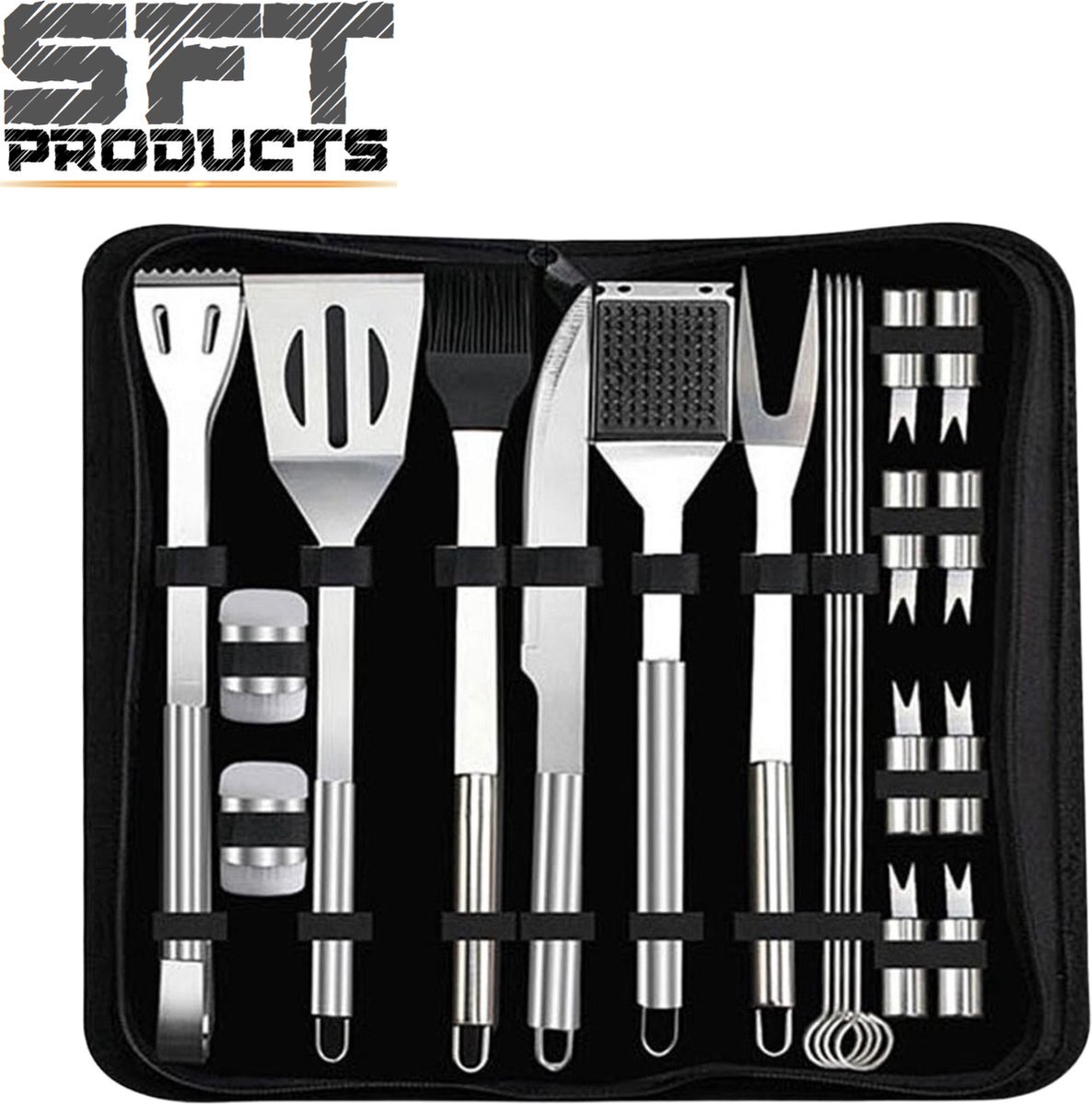 SFT Products SFT-Products BBQ Set compleet 20-delig - BBQ Barbecuegereedschapset- Barbecuegerei-sets - 20 delig - Luxe RVS BBQ Accessoires - BBQ Set - BBQ Gereedschap