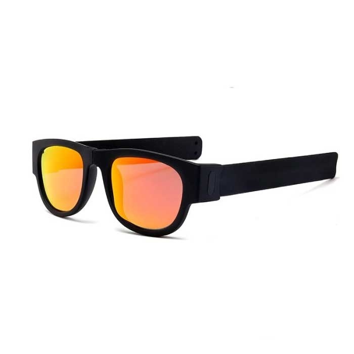 VIVIBEE VIVIBEE Opvouwbare Zonnebril met Opbergdoos - Gepolariseerde Spiegelglazen Klap Polsband Bril Zwart Oranje