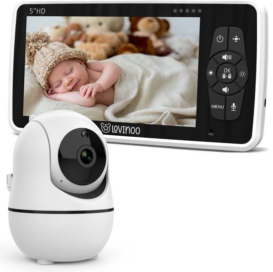 Lovinoo Babyfoon met Camera - Baby Monitor - Op Afstand Bestuurbaar - Babyphone - Temperatuursensor - Uitbreidbaar Tot 4 Camera's - Terugspreekfunctie - Zonder Wifi en App - 5.0 Inch HD Scherm
