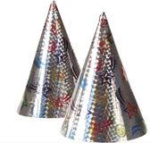 Boland Chapeaux de fête - chapeaux pointus - en carton - set 2x pièces - holographique - avec élastique - anniversaire - Enfants et Adultes