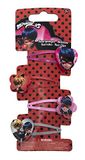 Joy Toy 65981 Miraculous haarspelden met figuren en personages, 4 motieven, op bakkerkaart 5 x 1 x 15 cm, meisjes, lavendel, oranje, grijs