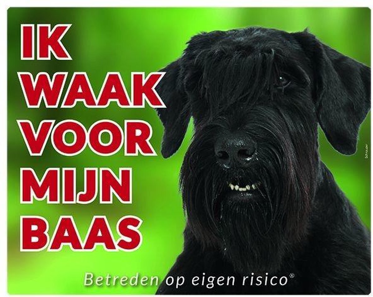 Stickerkoning Schnauzer Waakbord - Ik waak voor mijn baas Zwart