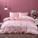 P Pothuiny 5-delige satijnen dekbedovertrek volledig/queensize set, luxe zijdeachtig roze dekbedovertrek beddengoed set met ritssluiting, 1 dekbedovertrek + 4 kussenslopen (geen dekbed)