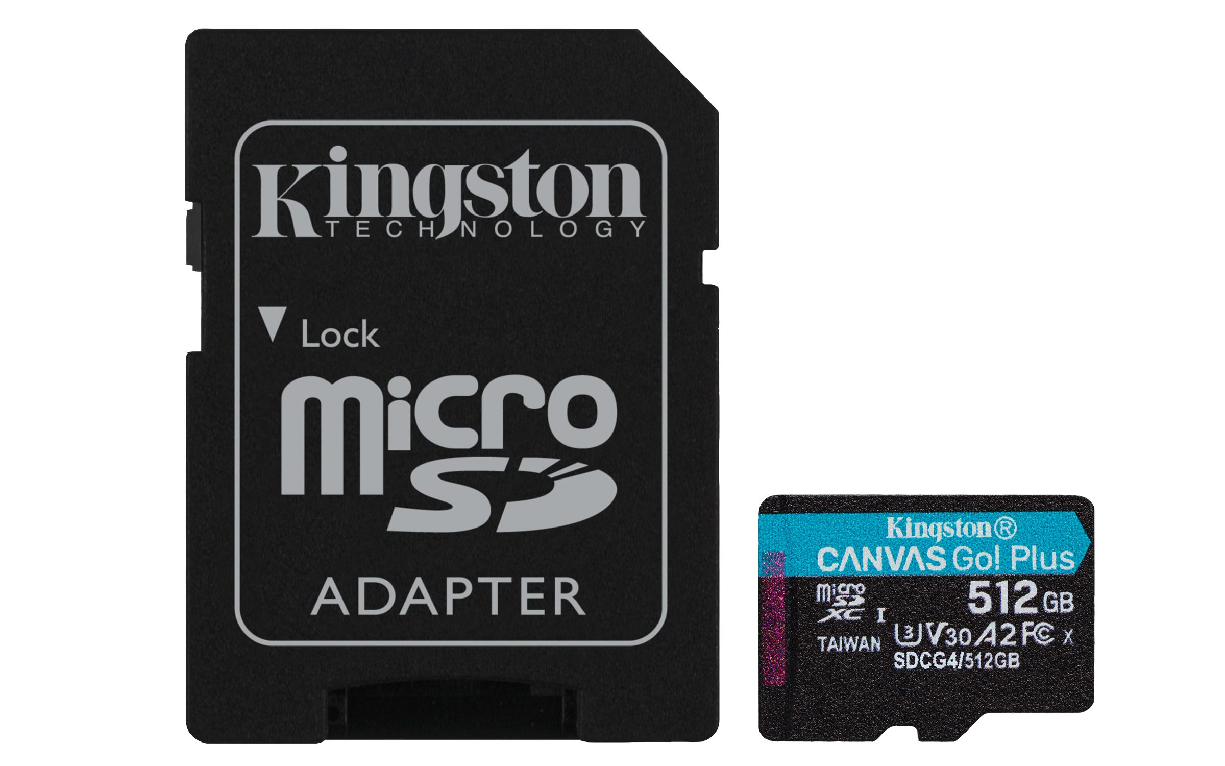 Kingston Technology 512GB microSDXC Canvas Go! Plus Gen4 200MB/s A2 U3 V30 kaart + adapter