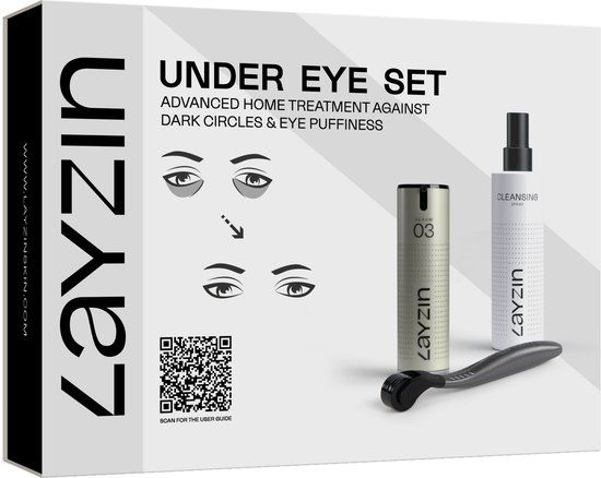 LAYZIN Under Eye Microneedling Set – 0,35 mm Dermaroller & Oogserum – Donkere Kringen, Wallen, Fijne Lijntjes, Rimpels & Zwelling – Anti-Aging Oogverzorging – Hydratatie & Versteviging – Gevoelige Huid, Reinigingsspray – Vegan, Natuurlijke