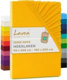 Merkloos / Sans marque Lavea® Hoeslaken 90x200cm - 100x200cm 100% Katoen, Zacht en Ademend – Geschikt voor Matrassen tot 20 cm – Jersey met Elastiek Rondom – Goudgeel