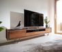 DELIFE meuble TV Stonegrace acacia marron 240 cm 2 portes 2 tiroirs 1 étagère placage pierre pied V noir