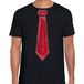 Bellatio Decorations Verkleed shirt heren - stropdas glitter rood - zwart - carnaval - foute party S
