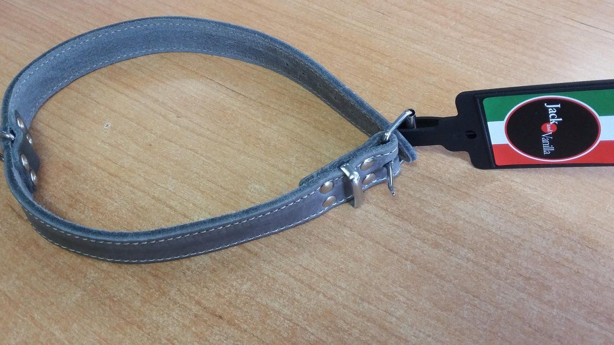 Jack and Vanilla Halsband 60cm breed 5cm - grijs - leer
